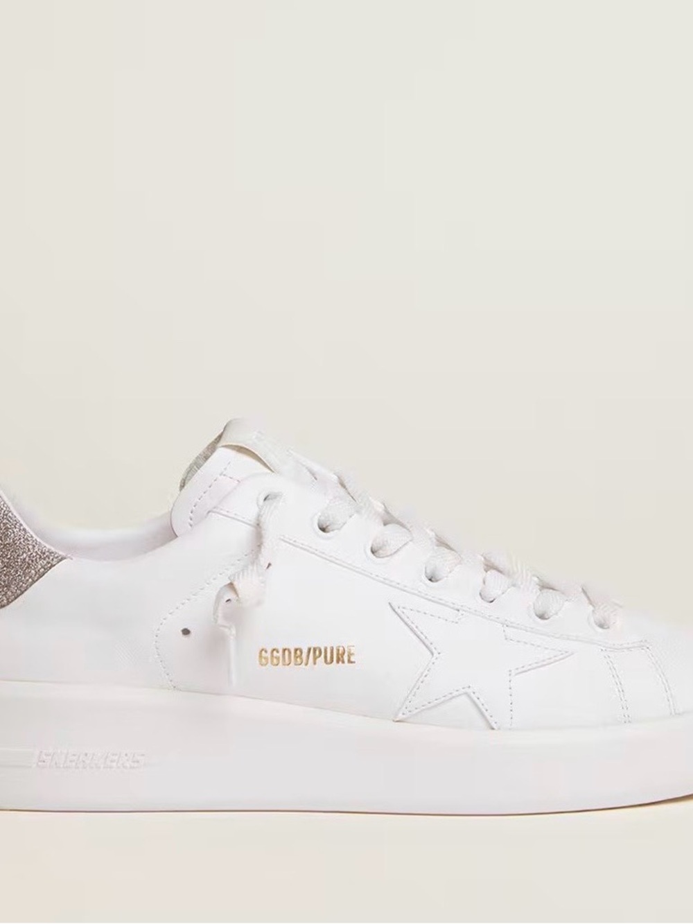 Golden Goose White Leather Star Low-Top Sneaker with Silver Heel Tab